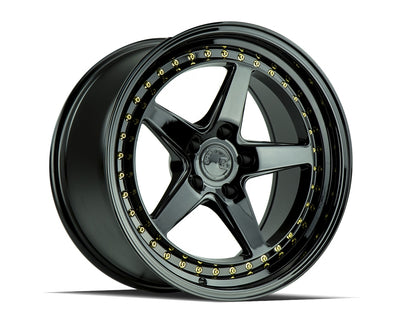 19" Aodhan DS05 Gloss Black w/ Gold Rivets 5x114.3 ( Staggered Setup ) ( Set of 4 )